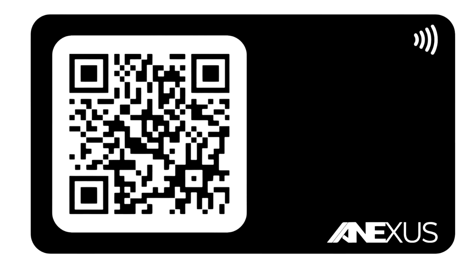An Anexus Phone Tap card showing a large scannable QR code and the contactless symbol